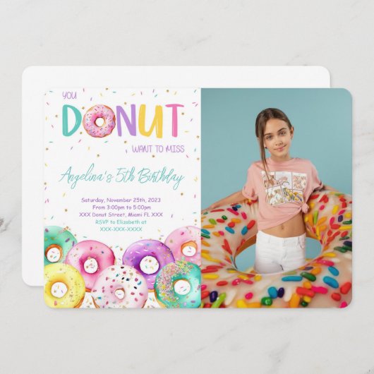 カラフルDout Birthday Partyの写真 招待状 (正面/裏面)