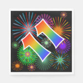 カラフルFireworks +レインボーパターン「11」イベント番号 スタンダードランチョンナプキン (正面)