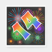 カラフルFireworks +レインボーパターン「14」イベント番号 スタンダードランチョンナプキン (正面)
