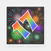 カラフルFireworks +レインボーパターン「17」イベント番号 スタンダードランチョンナプキン (正面)