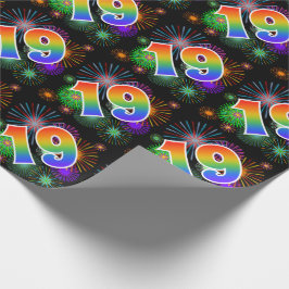カラフルFireworks +レインボーパターン「19」イベント番号 ラッピングペーパー