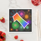 カラフルFireworks +レインボーパターン「1」イベント番号 スタンダードランチョンナプキン (インサイチュ)