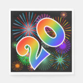 カラフルFireworks +レインボーパターン「20」イベント番号 スタンダードランチョンナプキン (正面)