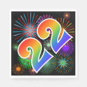 カラフルFireworks +レインボーパターン「22」イベント番号 スタンダードランチョンナプキン (正面)