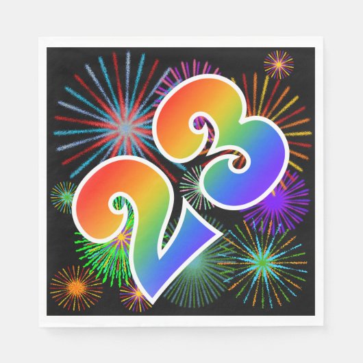 カラフルFireworks +レインボーパターン「23」イベント番号 スタンダードランチョンナプキン (正面)