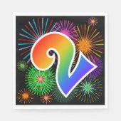 カラフルFireworks +レインボーパターン「2」イベント番号 スタンダードランチョンナプキン (正面)