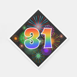 カラフルFireworks +レインボーパターン「31」イベント番号 スタンダードランチョンナプキン