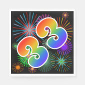 カラフルFireworks +レインボーパターン「33」イベント番号 スタンダードランチョンナプキン (正面)