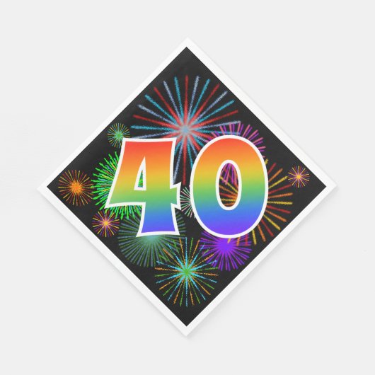 カラフルFireworks +レインボーパターン「40」イベント番号 スタンダードランチョンナプキン (角)