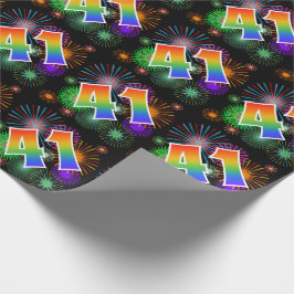 カラフルFireworks +レインボーパターン「41」イベント番号 ラッピングペーパー
