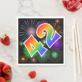 カラフルFireworks +レインボーパターン「42」イベント番号 スタンダードランチョンナプキン (インサイチュ)