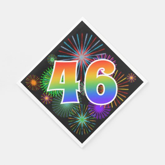 カラフルFireworks +レインボーパターン「46」イベント番号 スタンダードランチョンナプキン (角)