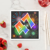 カラフルFireworks +レインボーパターン「47」イベント番号 スタンダードランチョンナプキン (インサイチュ)