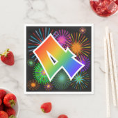 カラフルFireworks +レインボーパターン「4」イベント番号 スタンダードランチョンナプキン (インサイチュ)