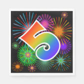 カラフルFireworks +レインボーパターン「5」イベント番号 スタンダードランチョンナプキン (正面)