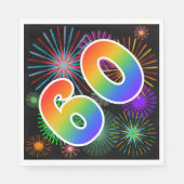 カラフルFireworks +レインボーパターン「60」イベント番号 スタンダードランチョンナプキン (正面)