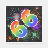 カラフルFireworks +レインボーパターン「66」イベント番号 スタンダードランチョンナプキン (正面)