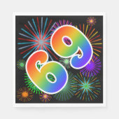 カラフルFireworks +レインボーパターン「69」イベント番号 スタンダードランチョンナプキン (正面)