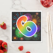 カラフルFireworks +レインボーパターン「6」イベント番号 スタンダードランチョンナプキン (インサイチュ)