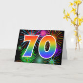 カラフルFireworks +レインボーパターン「70」イベント番号 カード (黄色い花)