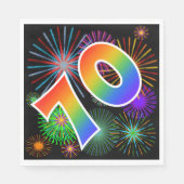 カラフルFireworks +レインボーパターン「70」イベント番号 スタンダードランチョンナプキン (正面)