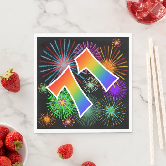 カラフルFireworks +レインボーパターン「71」イベント番号 スタンダードランチョンナプキン (インサイチュ)