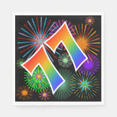 カラフルFireworks +レインボーパターン「77」イベント番号 スタンダードランチョンナプキン (正面)