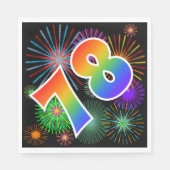 カラフルFireworks +レインボーパターン「78」イベント番号 スタンダードランチョンナプキン (正面)