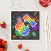 カラフルFireworks +レインボーパターン「81」イベント番号 スタンダードランチョンナプキン (インサイチュ)