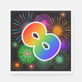 カラフルFireworks +レインボーパターン「8」イベント番号 スタンダードランチョンナプキン (正面)