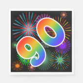 カラフルFireworks +レインボーパターン「90」イベント番号 スタンダードランチョンナプキン (正面)