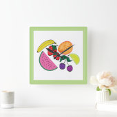 カラフルFruit Summer, カッコいい,おもしろい スクエア壁時計 (ホーム)
