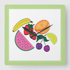 カラフルFruit Summer, カッコいい,おもしろい スクエア壁時計