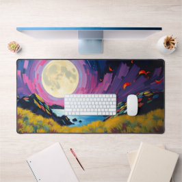 カラフルFull Moon Desk Mat - 鮮やか Night Sky & A デスクマット