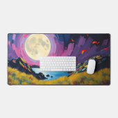 カラフルFull Moon Desk Mat - 鮮やか Night Sky & A デスクマット (キーボード&マウス)