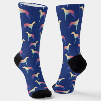 カラフルGreyhoundシルエットパターンブルー ソックス