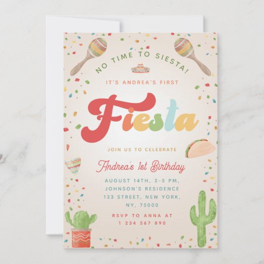 カラフルGroovy Fiesta誕生日男女兼用 招待状 (正面)