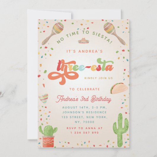 カラフルGroovy Fiesta誕生日男女兼用 招待状 (正面)