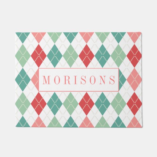 カラフルHarlequin幾何学的パターン ドアマット (正面)