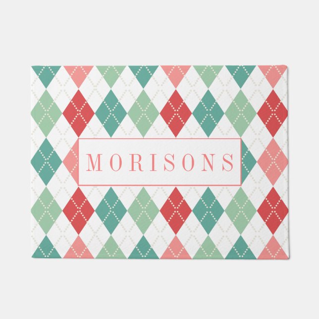 カラフルHarlequin幾何学的パターン ドアマット (正面)