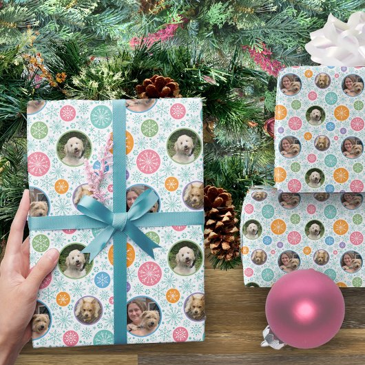 カラフルHoliday Snowflakes 3カスタム Photo ラッピングペーパー
