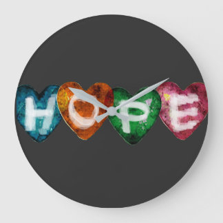 カラフルHOPEハート - インスピレーションを与える愛のタイポグラフィ ラージ壁時計