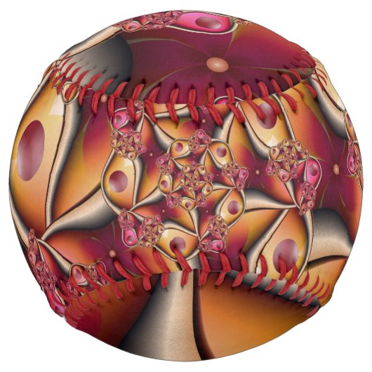 カラフルJoy抽象芸術赤オレンジ色ファンタジーフラクタル ソフトボール (裏面)