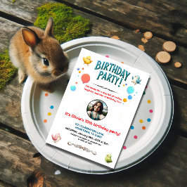 カラフルKids Feathered Friends誕生日パーティー 招待状