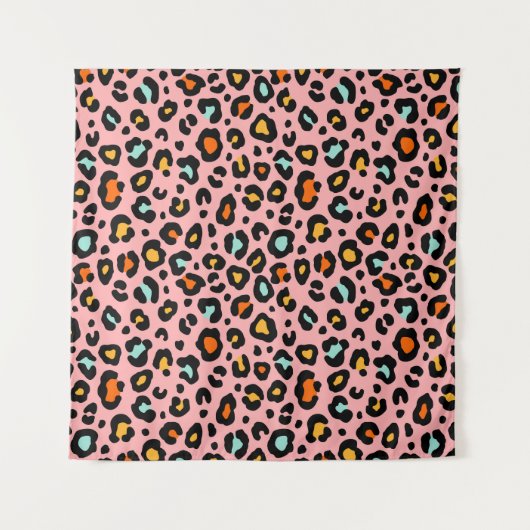 カラフルLeopard:ファッションヴィンテージパターン タペストリー (正面)