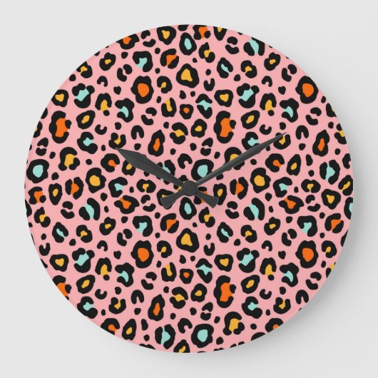 カラフルLeopard:ファッションヴィンテージパターン ラージ壁時計 (正面)