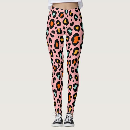 カラフルLeopard:ファッションヴィンテージパターン レギンス (正面)