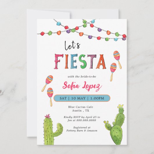 カラフルLet's Fiesta Bridal Shower Invitation 招待状 (正面)
