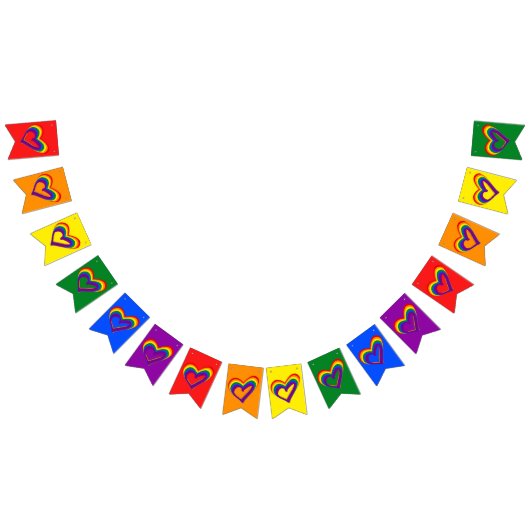 カラフルLGBTゲイプライド愛虹のハート バンティングフラッグ (全)