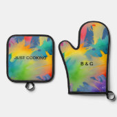 カラフルlgbtq虹 鍋つかみ&鍋敷きセット (正面)